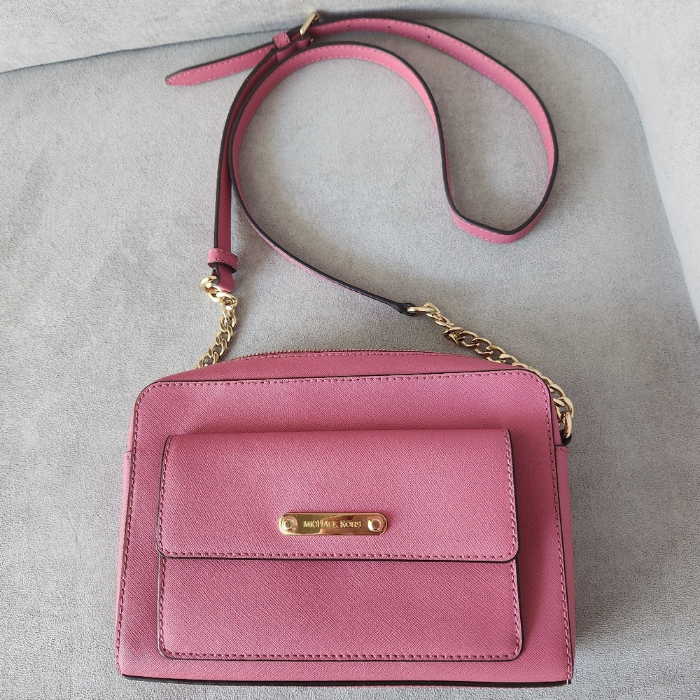 Michael Kors Crossbody Bag Petal Pink Saffiano Leather Georgia Messenger Pastel